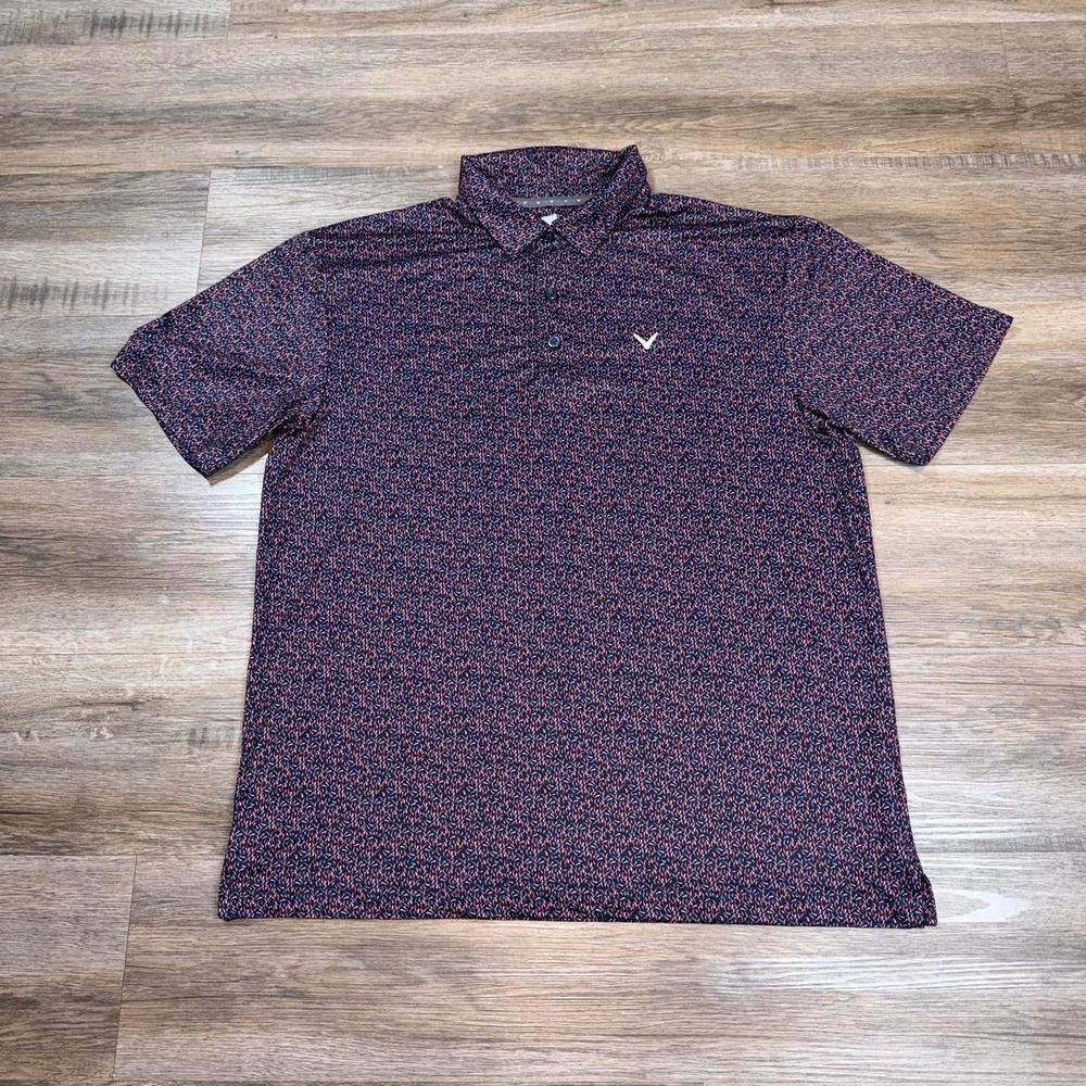 Callaway Shirt Mens Large Short Sleeve Performance Golf Polo Navy Pink Confetti